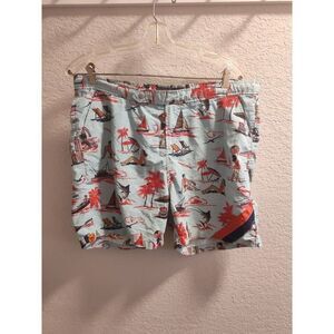 Reyn Spooner Swim Shorts XL Hula Girl Ocean Beach Boats Fish Mesh Liner 36" W